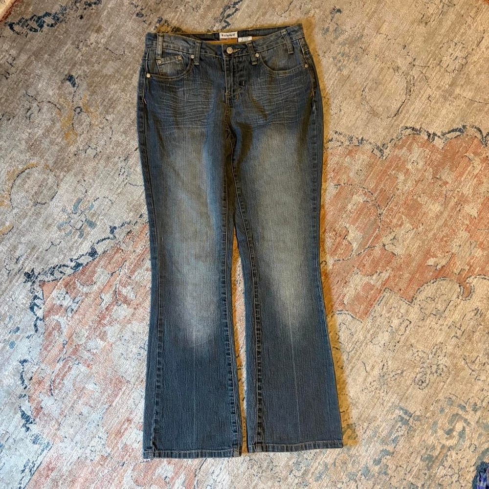 No Boundaries Y2K Low Rise Flare Jeans Dark Wash Denim Stretch Womens Size 9